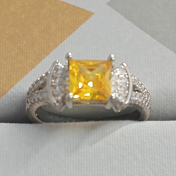 Radiant Yellow Gemstone Silver Ring - Picture 1 of 3